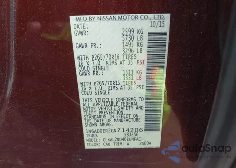 2016 Nissan Frontier S/Sv/Sl/Pro-4X from USA, damaged, VIN 1N6AD0ER2GN714206